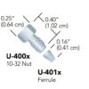 IDEX U-400 and U-401 Fittings Stainless Steel Standard U-400 Nut and U-401 Ferrule